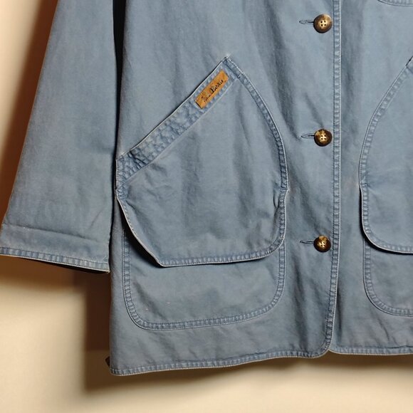 VINTAGE LL Bean Barn Jacket Womens Large Petite Blue Cotton Canvas Chore Coat - Picture 4 of 15